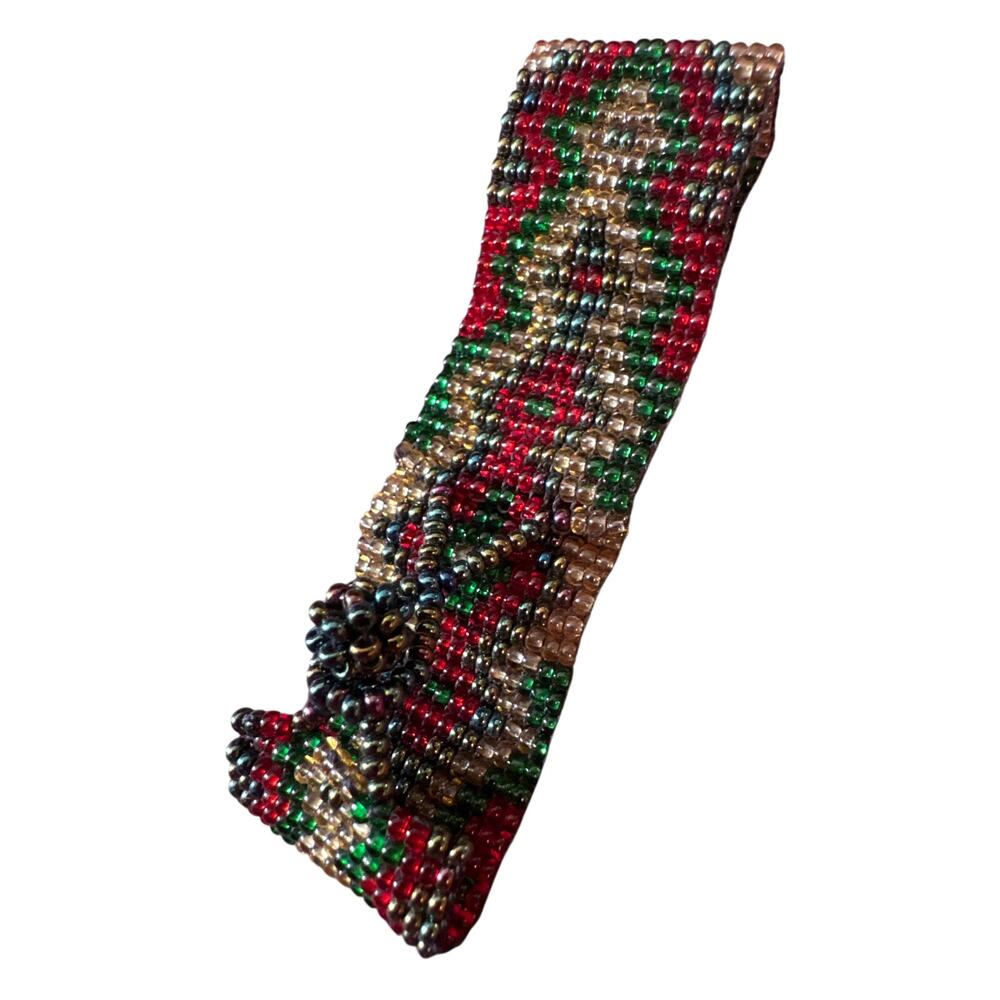 Multicolor Wide Seedbead Braceled Green Red Gold